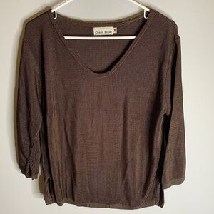 Casual Studio Brown nylon mesh like 3/4 sleeve Top, size Medium, good condition